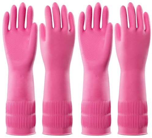 Aposous 2 Paar Gummihandschuhe zum Geschirrspülen, Wiederverwendbare wasserdichte Küchenhandschuhe, rutschfest, Langlebig, Einfach zu Verwenden, Rosarot