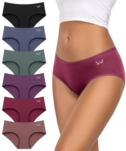 TANSTC Damen Unterhosen Baumwolle 6er-Pack Hipster Slips, Niedrige Taille & Stretch, Atmungsaktiv - Damen Slips Mehrpack M
