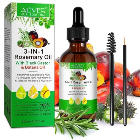 P-Beauty Bio Haaröl 3in1 Rosmarinöl Rizinusöl & Batanaöl 60ml - Ätherisches Öl für Haarpflege & Hautpflege, Haarwuchs - für Haarwachstum, pflegt Haut & Nägel - Massageöl, Hautpflegeöl - Haarpflegeöl