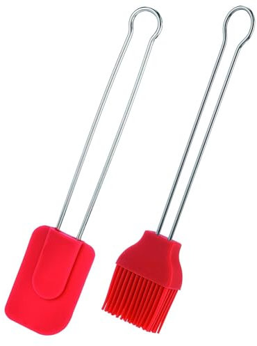 Westmark 2 tlg. Set Brat-/Backpinsel + Koch-/Teigschaber – Ideal zum marnieren und einfetten, Silikon/Rostfreier Edelstahl – Silber/Rot, 154422E8