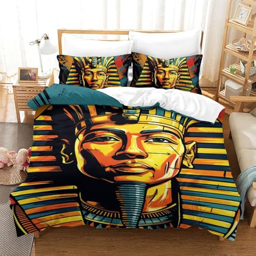 JIANQIANG Pharao 3D Gedruckt Bettwäsche Set 3 Teilig Bettbezug Mit Kissenbezug Soft Microfaser Luxus Modern Mit Reißverschluss Für Erwachsene Und Kinder Single(140x200cm)