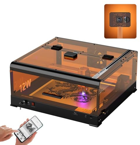 AtomstackA12 Ultra Original La.ser Engraver Kit, One Body App Control La.ser Cutter with Anti-Smoke Housing Enclosure+Smart Camera (UK-Version)