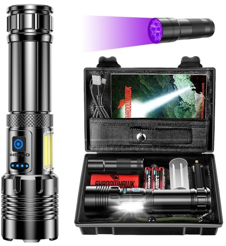 Shadowhawk Lampe Torche 500000 Lumens, XHM90.2 Lampe Torche Led Ultra Puissante avec Lampe LatéRale Cob, Lampe de Poche Rechargeable, 7 Modes & IP67 Lampe Tactique pour Camping, RandonnéE et Urgences