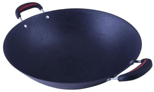 KRODEAIR Cast Iron Wok Pan Pig Iron Wok Non-Stick Non-Coating Thickened Cast Iron Double Ear Round Bottom Gas Wok,34CM