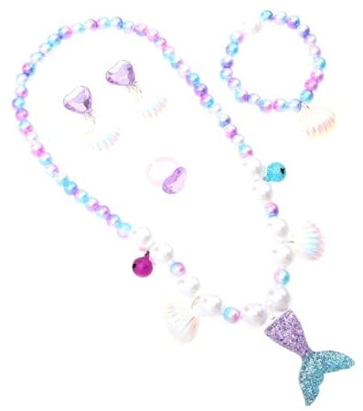 ERINGOGO 1 Set Kinder Halskette Einhorn Anhänger Halskette Meerjungfrau Ohrringe Perlenkette Perlenohrring Ohrschmuck Mädchen Einhorn Armbänder Perlenkette Halsanhänger Kunststoff