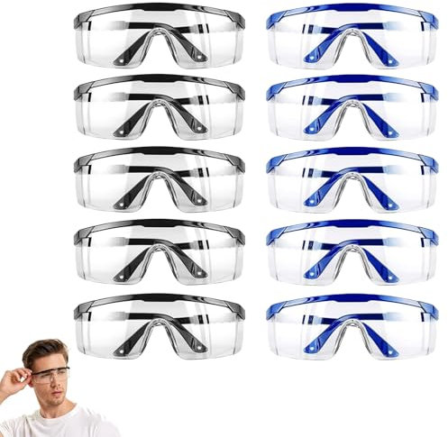 10 Stück Schutzbrille Arbeitsschutzbrille, Schutzbrille,Sicherheitsbrillen, Schutzbrille Für Brillenträger, Schutzbrillen Transparent, Labor Schutzbrille Chemie Schutzbrille für Herren Damen