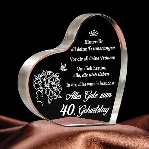 Giftasy 40. Geburtstag Frauen - Acrylherz Tischschmuck, Geschenk 40 Geburtstag frau