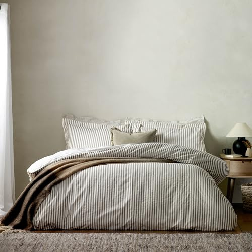 Yard Hebden Gestreiftes Bettbezug Set (MOL-Einzelbett) | 100% Baumwolle Wendbares Streifendesign Weiche Atmungsaktive Bequeme Bettwäsche