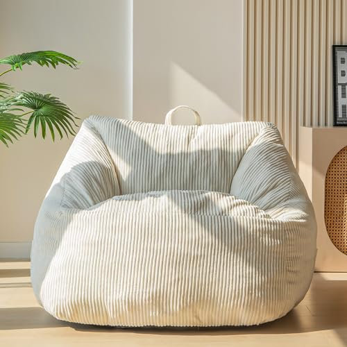 MAXYOYO Corduroy Bean Bag Chair, Giant Armchair Bean Bag for Adult Teens with Foam Filling Included, Living Room Furniture Cord Lazy Chair (Beige)