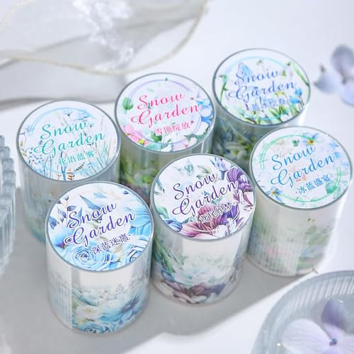 Arpaper Scrapbook Zubehör Set,PET Blumen Washi Tape Sticker,6 Rolls Snowy Garden Themed Stickers Decorative for Bullet Journal Zubehör,Journaling,Photo Album,DIY(Snowy Garden Series)