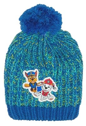PAW PATROL Mütze Kinder | Bommelmütze | kleine Geschenke für Jungen | Chase, Marshall, Rubble | Beanie | Strickmütze | Winter | Wintermütze (DE/NL/SE/PL, Numerisch, 54, Blau)
