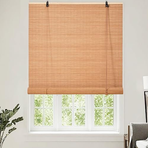 Bambusrollo Jalousien Bambus Rollo Bambus Raffrollo Natur Holzrollos Sonnenschutz Jalousien, Sonnenschutz und Atmungsaktiv, für Hofgarten, Balkon, Terrasse-Brauner A-Stil-40x40cm(Breite x Höhe)