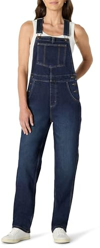 Amazon Essentials Salopette a Gamba Dritta in Denim Mediamente Elasticizzato, Vestibilità Comoda Donna, Lavaggio Midnight Scuro, XL