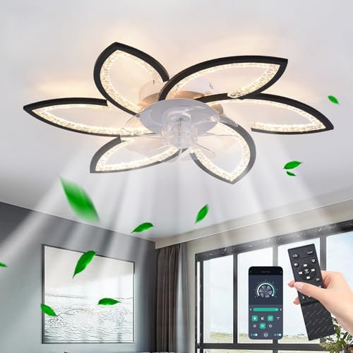 JIINOO Ventilador de Techo con Luz LED Regulable, Moderno Lampara Ventilador con Control Remoto, Motor Silencioso con 6 Velocidades Reversibles para Sala y Dormitorio,78cm Negro