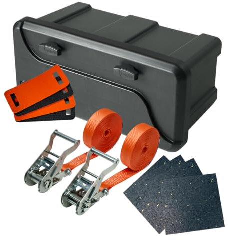 LOADCARE Ladungssicherung für PKW Transporter Anhängerkiste wasserdichte Deichselbox mit Zubehör 550x250x295 (Mit 2x Gurten, Kantenschutz + Antirutschmatten)