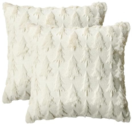 Artoid Mode Künstliche Pelz Beige Weihnachtsbäume Weihnachten Kissenbezüge 2er Set, 40x40 cm Xmas Winter Plüsch Samt Zierkissenbezug Schlafzimmer Deko