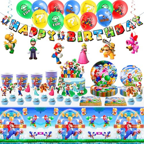 95 Stück Mari Geburtstagsdeko, Partygeschirr Set mit Teller Tischdecke Servietten Ballon Deko Set, Party Supplies Kindergeburtstag Mädchen Junge