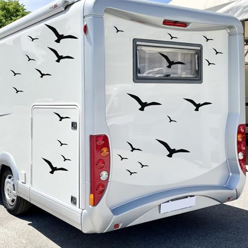 Decalart Kit 42 Adesivi universali GABBIANI uccelli per Camper Caravan Van Roulotte decalcomanie decorazioni camper L131 (070 Nero)