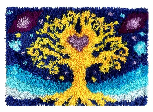 KitsMaster Latch Hook Kits for Adults & Beginners-Complete DIY Craft Kit | Includes Pre-Printed Canvas, Yarns, Tool, Latch Hook Kits for Home Déco Festival Gift(Size 23.6 X 15.8) (Tree of Love)