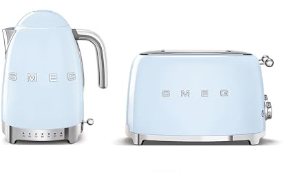 Smeg Kitchen Set, 1.7L Jug Kettle & 4 Slice Toaster, Pastel Blue | 7 Temperature Settings, 3000Wlots, KLF04PBUK and TSF03PBUK, Extra Wide S