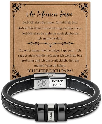 Easycosy Personalisiertes Armband Herren mit Gravur und Namen, Männerarmband in Schwarz - Geschenke für Papa Opa Sohn, Geschenke für Vater Männer Herren zu Weihnahten Vaterstag