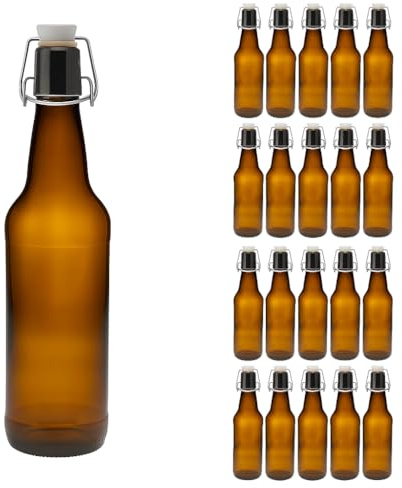 hocz 20x leere Bügelflaschen 500ml zum Befüllen Braun - Flaschen mit Bügelverschluss - 20er Bügel Glasflaschen Set für Bier, Saft, Getränke, Likör, Öl, Saucen - 20 Stück, 500 ml, Braun