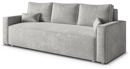 Masseno Sofa MENI LM mit Schlaffunktion, Sofa mit Bettkasten, Wohnzimmersofa, Couch, Soffa, Bettsofa, Couchgarnitur- Hellgrau, LUMO 65