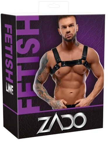 ZADO Leder Herren Brustharness - sexy Brustgeschirr für Männer, erotisches Oberteil mit Verbindungsringen und verstellbaren Schnallenverschlüssen, schwarz