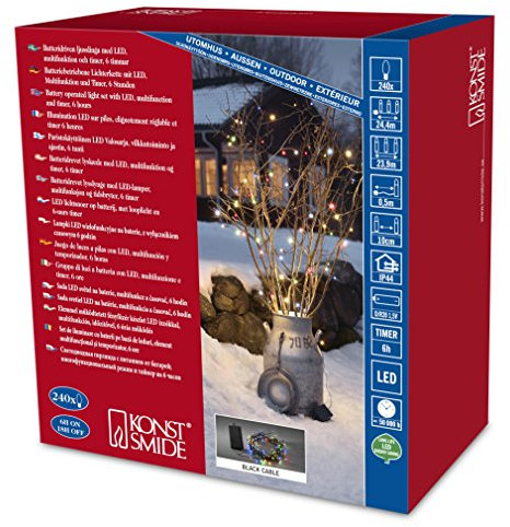 Konstsmide LED Lichterkette, mit an/aus Schalter und 6h Timer, mit 8 Funktionen und Memoryfunktion, 240 bunten Dioden, batteriebetrieben, Außen (IP44), schwarzes Kabel, 4 x D 1.5V (exkl.) - 3733-500
