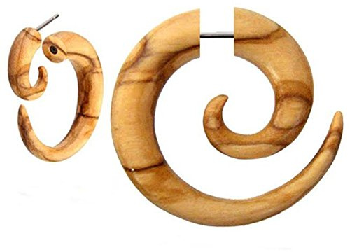 CHICNET Fake Spirale Lobe Piercing Edelstahl Ohrstecker Dehnschnecke Holz Ohrring Dehner |Dehnspirale Unisex Frauen Männer |6mm 8mm Chirurgenstahl Steckverschluss Schraubverschluss Ohr