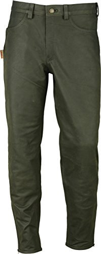 Jagd Stiefelhose Leder, Lederhose Herren Damen lang - Lederjeans- Fuente Echt Leder Lederhose Jeans 501- Jagdlederhose (58, Olive)