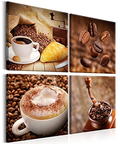 murando - Wandbilder Set Kaffee 80x80 cm 4 Teilig je 40x40 Vlies Leinwandbild Kunstdruck modern Wandbilder XXL Wanddekoration Design Wand Bild mehrteilig - Kaffeebohnen Küche Coffee braun
