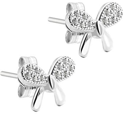 Treuheld | SCHLEIFEN Ohrstecker mit KRISTALLEN - 925 Silber - Sterling Silver - Damen & Herren Strass OHR-RINGE - silberne Kristall Ohr-Stecker mit Zirkonia - Ohr-Schmuck in Echt-Silber zum Stecken