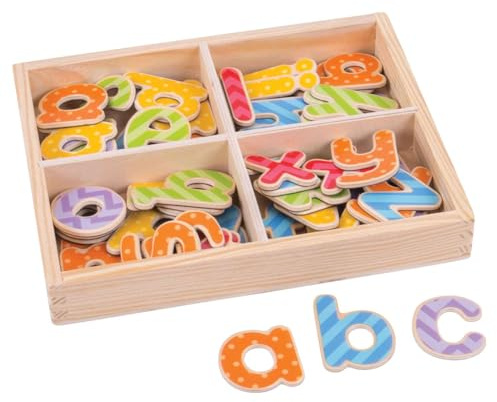 Bigjigs Toys Wooden Magnetic Letters, Lowercase Educational Set | Lowercase Alphabet Letters for Fridge & Magnetic Boards, Educational Gift for Children
