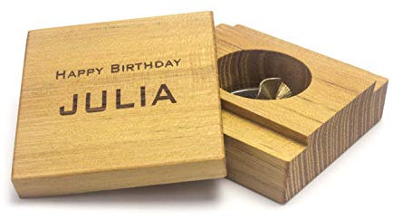 WoodBi Ringbox aus Holz und Leder mit Gravur für Verlobungsring Ringetui für Hochzeit