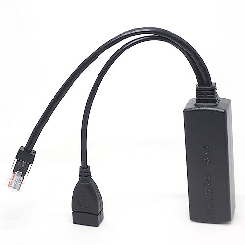 DSLRKIT Gigabit Ethernet Active PoE Splitter 48V to 5V 2.4A with USB Female Type A Port