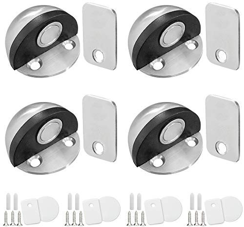 Shackcom 4 pcs Butoir de Porte Magnétique en Acier Inoxydable Butées Arrêts de Porte Door Stoppers pour Montage Mural ou au Sol avec Vis