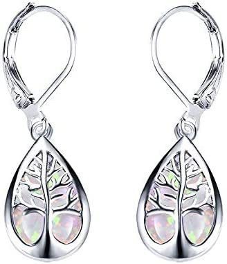 925 Joyas De Plata Esterlina Exquisita Agua Gota Azul Blanco Fuego Ópalo Ópalo Vida Cuelga Pendientes para Mujeres