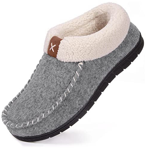 VeraCosy Women's Moccasin Slippers Warm Comfy Faux Wool Memory Foam Indoor House Shoes Grey, 7 UK