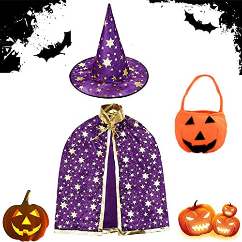Costume Da Strega Di Halloween,mantello Wizard con cappello, Halloween Cappello Per Bambini Witch,Witch Wizard Cloak, Per Bambini Ragazzi Ragazze Costume Cosplay (Viola)