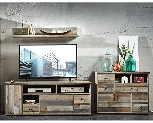 Lomadox TV-Wohnwand 3-teilig Vintage Driftwood B/H/T ca. 285/175/52cm