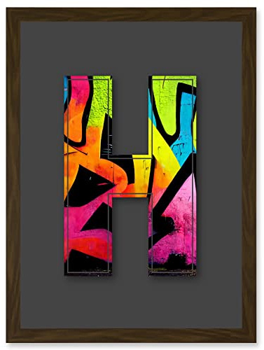 Wee Blue Coo Letter H Neon Tagging Decorative Graffiti Mural Alphabet Initial Stencil Artwork Framed Wall Art Print A4