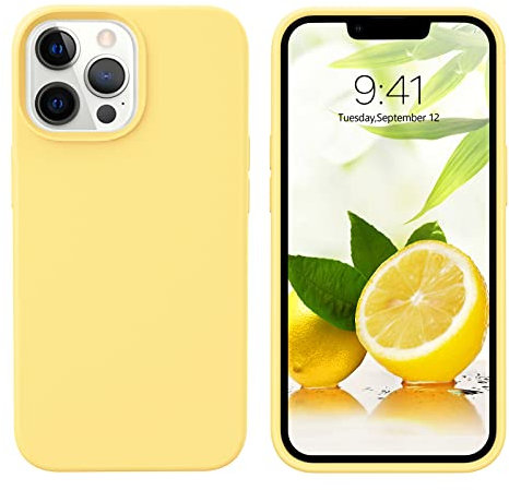 GUAGUA Compatible with iPhone 13 Pro Max Case Liquid Silicone Soft Gel Rubber Slim Microfiber Lining Cushion Texture Cover Shockproof Protective Phone Case for iPhone 13 Pro Max 6.7 Inch, Yellow