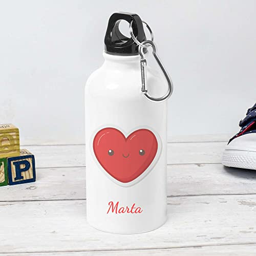 Genérico Botella infantil personalizada, bidón de metal 400ml con nombre (Corazón)