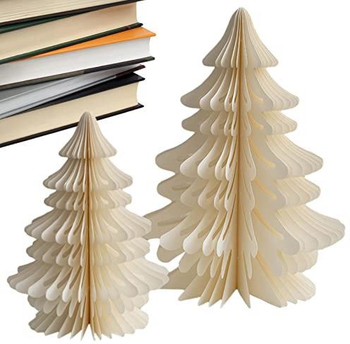 Yeeda Papier Aufsteller Weihnachten Baumschmuck, 2 Stück Deko Weihnachten, Weihnachtsschmuck Tanne Desktop-Weihnachtsbaum-Ornament, Mehrschichtige Textur