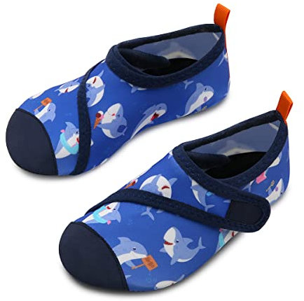 Kinder Badeschuhe Wasserschuhe Strandschuhe Mädchen Junge Schwimmschuhe Barfußschuhe rutschfeste Surfschuhe Sportschuhe Kleinkind Schwimmbad(Little Shark Blue,30/31 EU)