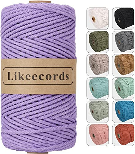 Likeecords Makramee Garn 4mm x 100m,Natürliches Baumwollschnur, Makramee-Seil,Bunte Bastelkordel aus Baumwolle für Taschen, Wandbehänge, Pflanzenaufhänger (Lavendel)