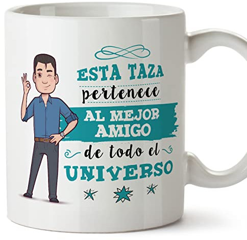 MUGFFINS Tazas para AMIGO - En Español - Mejor Familia del Universo - 11 oz / 330 ml - Regalo original y divertido