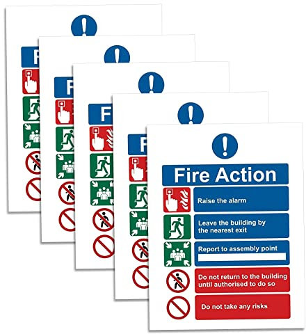 RubiGo Lot de 1/2/5/10 autocollants avec avis d'action incendie 20 x 15 cm – Panneau de sécurité incendie pour évacuation, point de montage et emplacements d'extincteur – Vinyle autocollant (5)