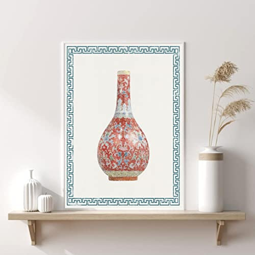 Vintage Leinwand Gemälde Farbe Emaille Poster Porzellanvase Orient Kunstdruck Chinesischer Stil Wandbild Raumdekor 15,7x 23,6(40x60cm) Kein Rahmen